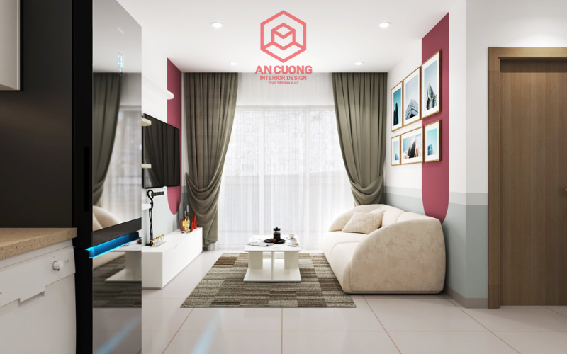 Phòng khách nội thất nhà phố chị H mang phong cách hiện đại, tối giản