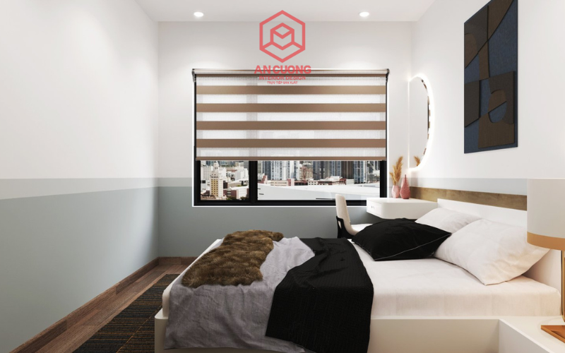 Phòng ngủ với thiết kế tối giản và nhẹ nhàng, mang đến sự thoải mái và yên bình